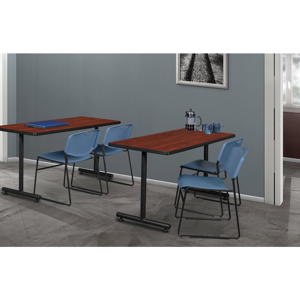 48 x 30 in. T-Base Training Seminar Table- Cherry, 2 Zeng Stack Chairs- Blue. Picture 8