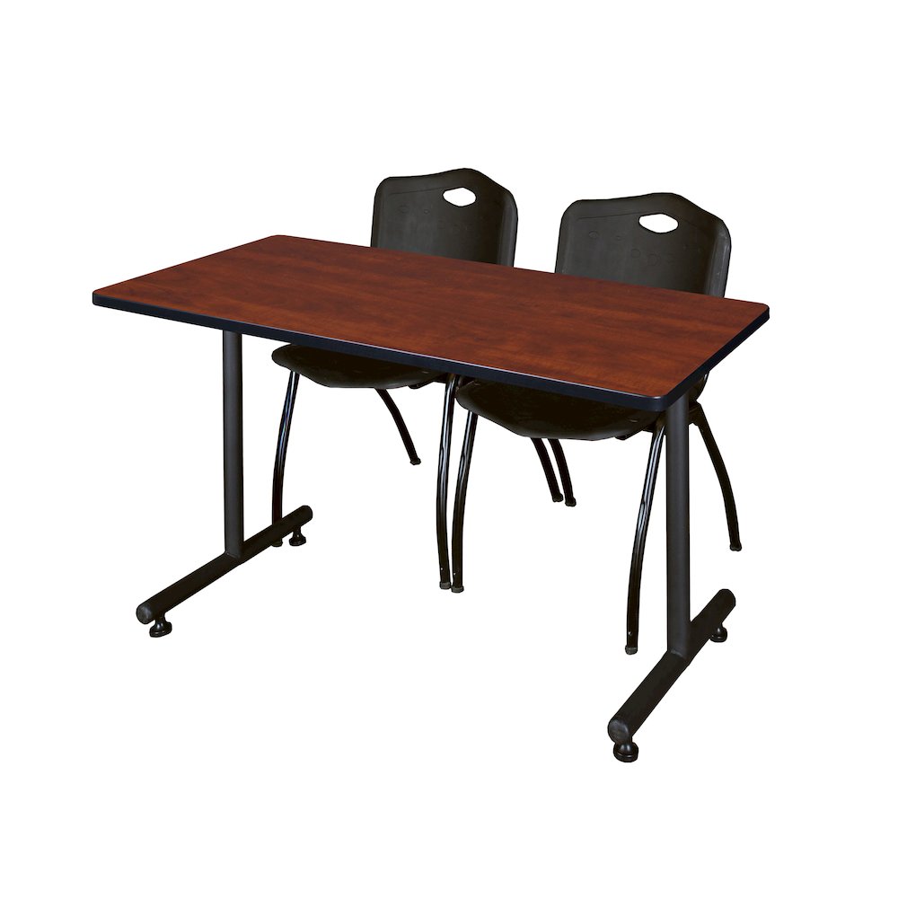 48 x 30 in. T-Base Training Seminar Table- Cherry, 2 M Stack Chairs- Black. Picture 1