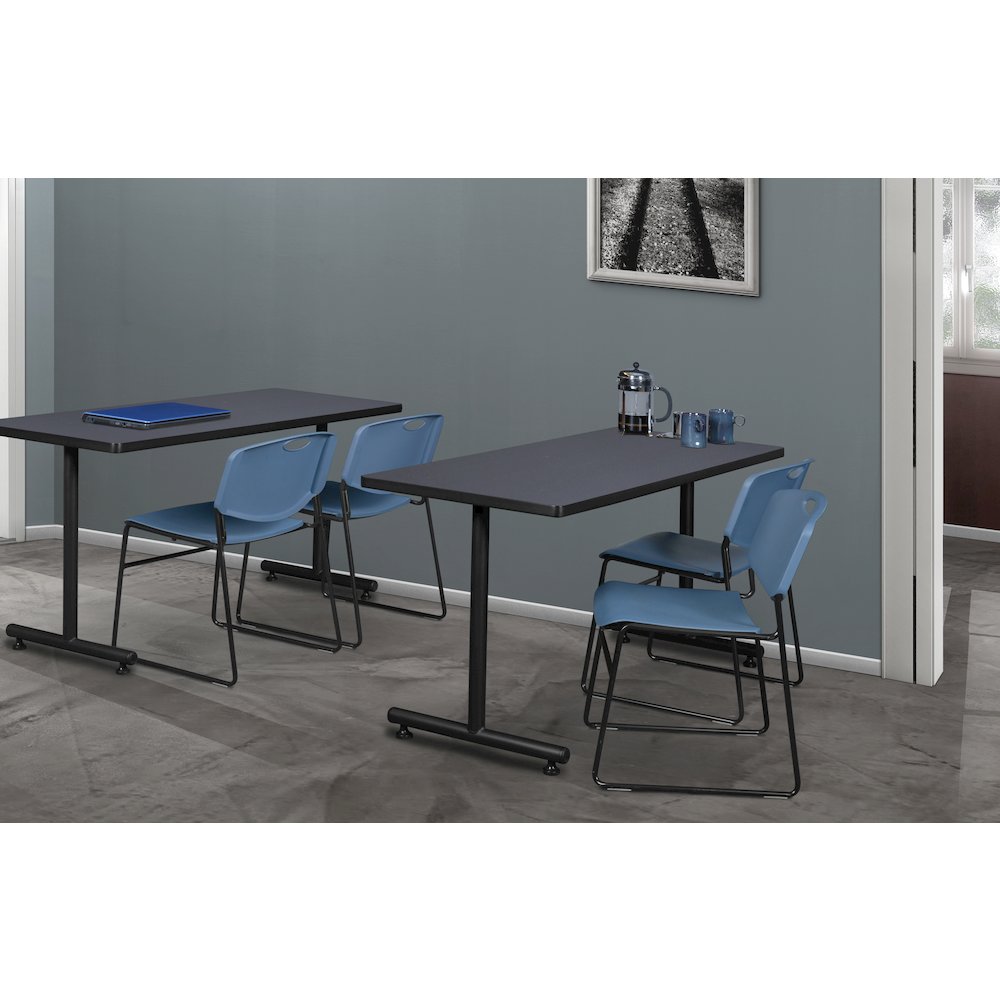 48 x 30 in. T-Base Training Seminar Table- Grey, 2 Zeng Stack Chairs- Blue. Picture 8