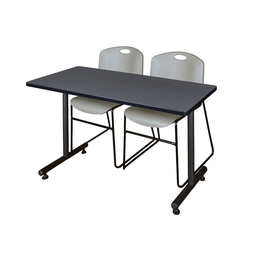 48 x 30 in. T-Base Training Seminar Table- Grey, 2 Zeng Stack Chairs- Grey. Picture 1