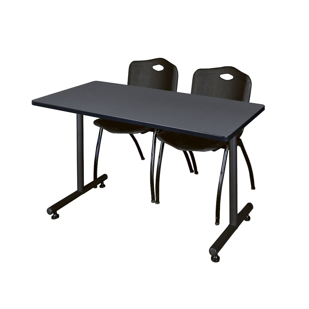 48 x 30 in. T-Base Training Seminar Table- Grey, 2 M Stack Chairs- Black. Picture 1