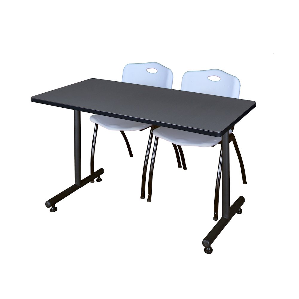 48 x 30 in. T-Base Training Seminar Table- Grey, 2 M Stack Chairs- Grey. Picture 1
