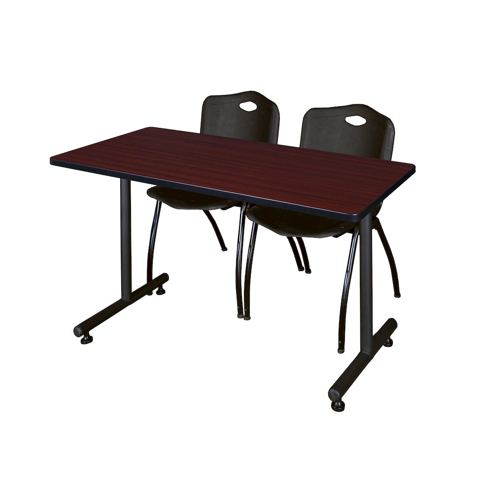 48 x 30 in. T-Base Training Seminar Table- Mahogany, 2 M Stack Chairs- Black. Picture 1