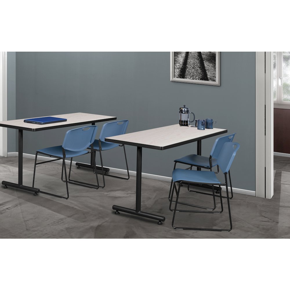 48 x 30 in. T-Base Training Seminar Table- Maple, 2 Zeng Stack Chairs- Blue. Picture 8