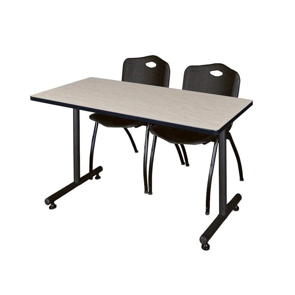 48 x 30 in. T-Base Training Seminar Table- Maple, 2 M Stack Chairs- Black. Picture 1
