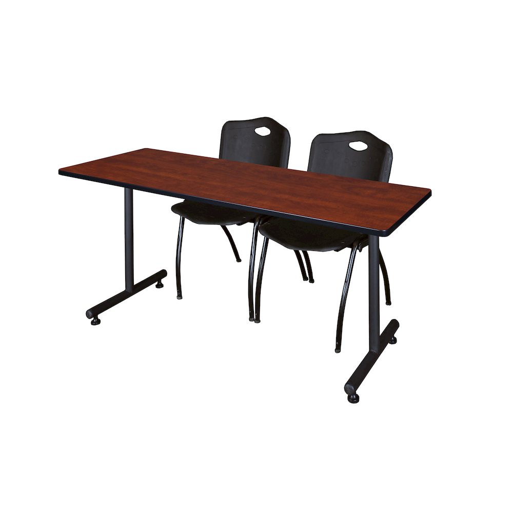 60 x 24 in. T-Base Training Seminar Table- Cherry, 2 M Stack Chairs- Black. Picture 1