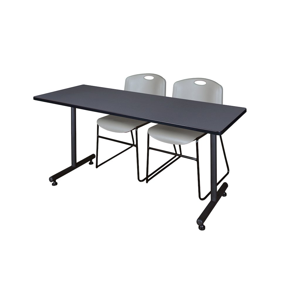 60 x 24 in. T-Base Training Seminar Table- Grey, 2 Zeng Stack Chairs- Grey. Picture 1