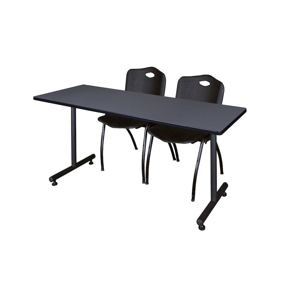 60 x 24 in. T-Base Training Seminar Table- Grey, 2 M Stack Chairs- Black. Picture 1