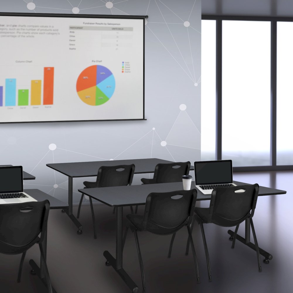 60 x 24 in. T-Base Training Seminar Table- Grey, 2 M Stack Chairs- Black. Picture 8