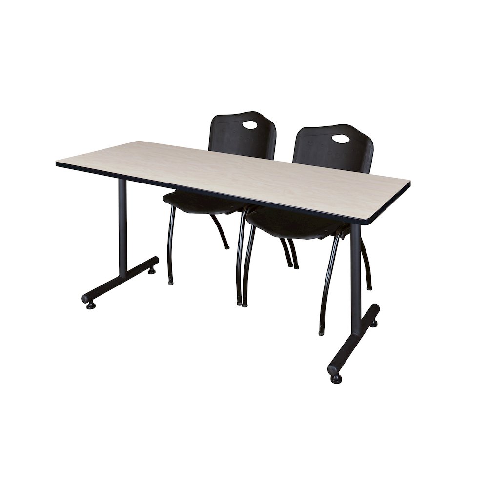 60 x 24 in. T-Base Training Seminar Table- Maple, 2 M Stack Chairs- Black. Picture 1