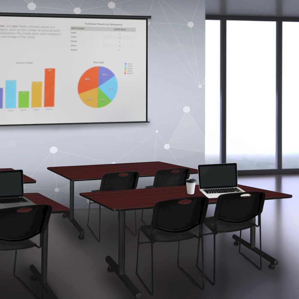 60 x 30 in. T-Base Training Seminar Table- Mahogany, 2 Zeng Stack Chairs- Black. Picture 8