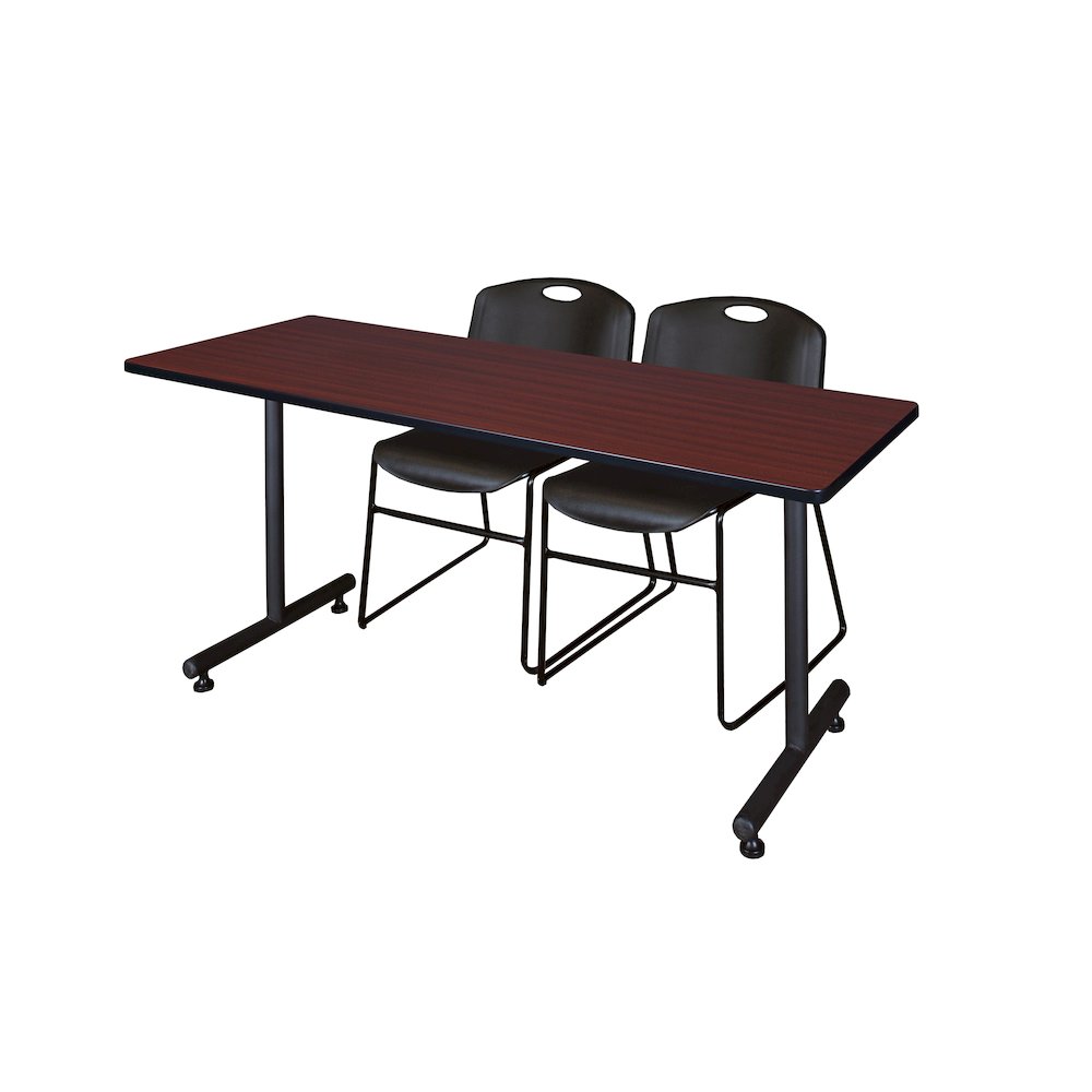 66 x 24 in. T-Base Training Seminar Table- Mahogany, 2 Zeng Stack Chairs- Black. Picture 1