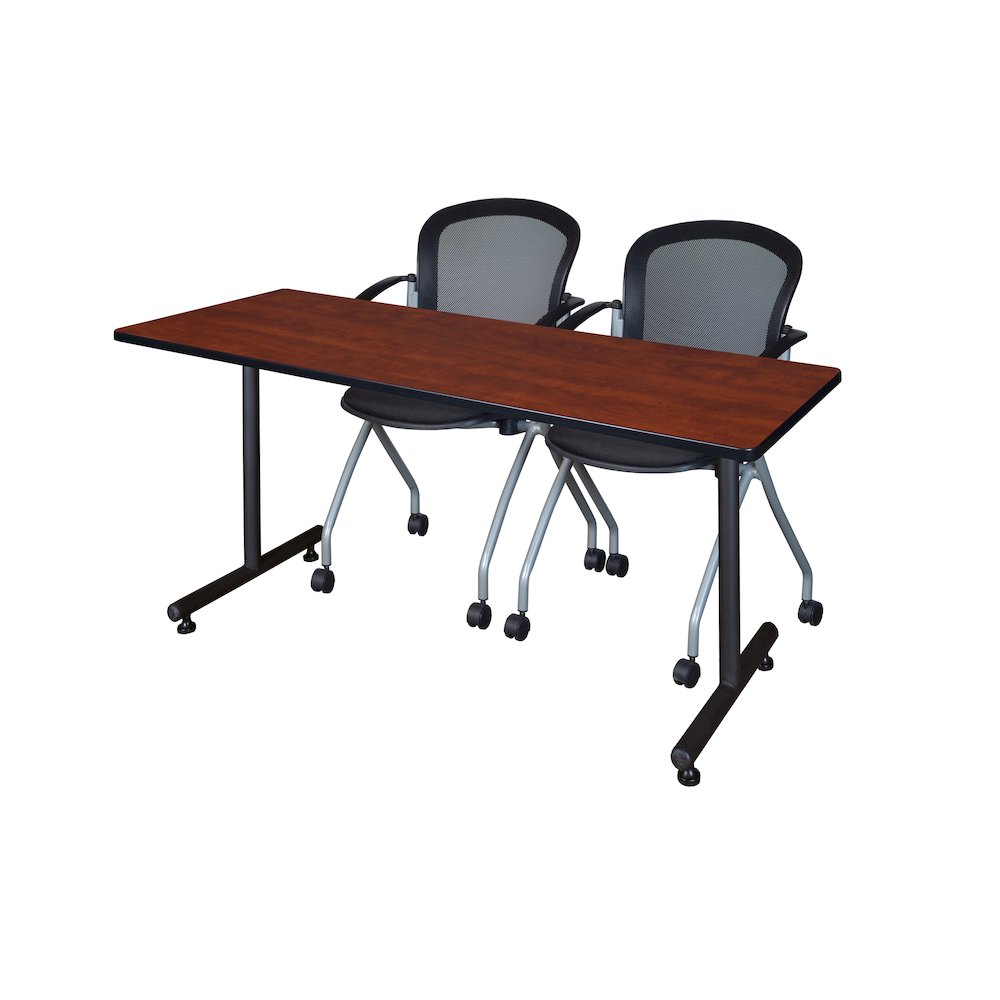 66 x 30 in. T-Base Training Seminar Table- Cherry, 2 Cadence Nesting Chairs. Picture 1