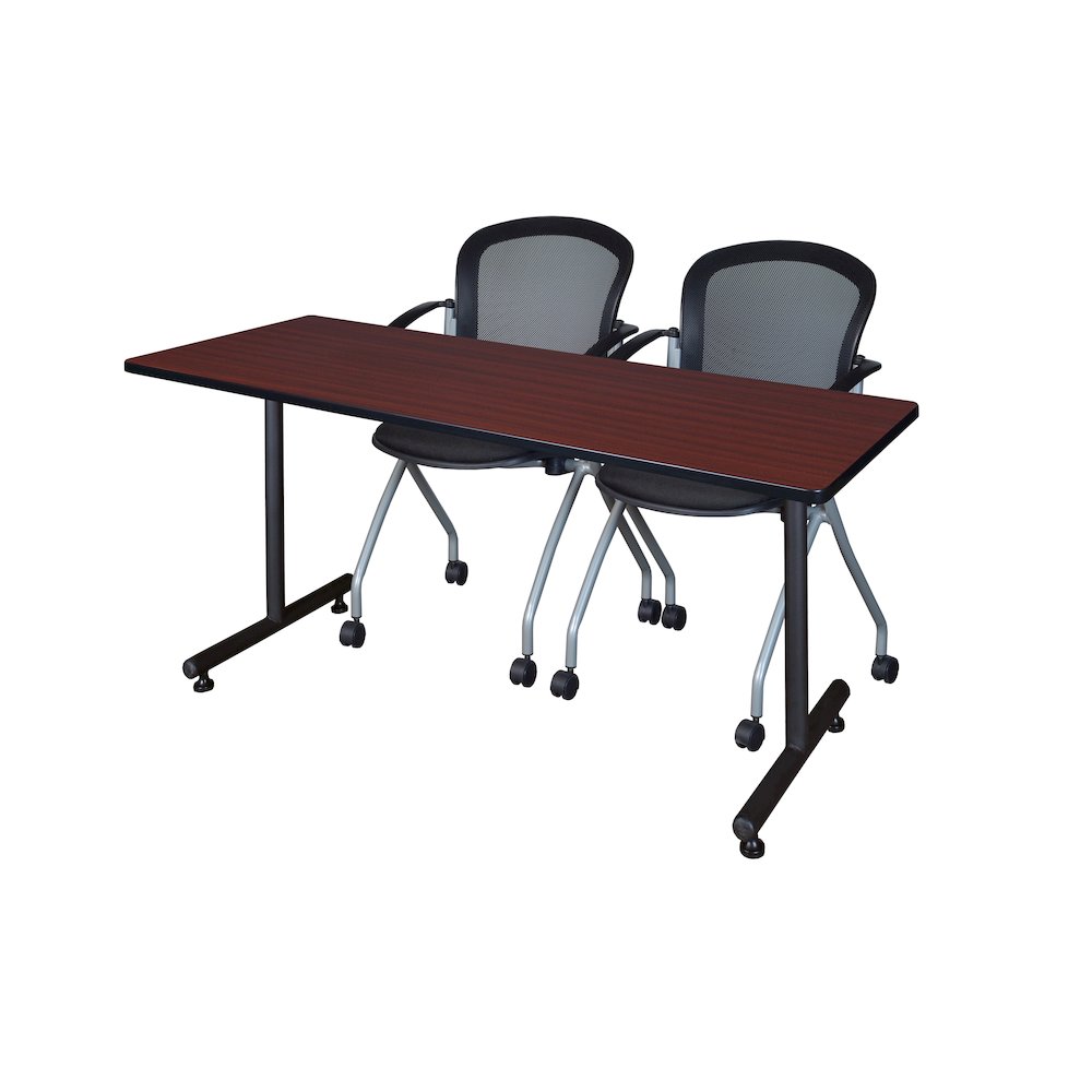 72 x 24 in. T-Base Training Seminar Table- Mahogany, 2 Cadence Nesting Chairs. Picture 1