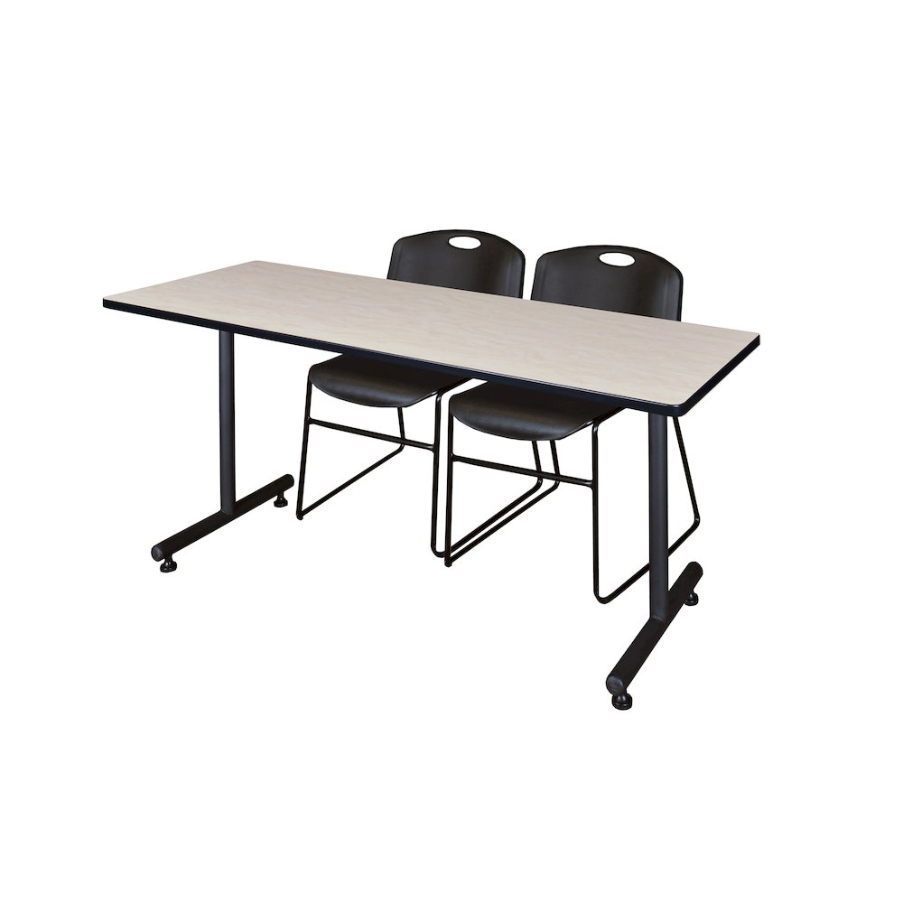 72 x 30 in. T-Base Training Seminar Table- Maple, 2 Zeng Stack Chairs- Black. Picture 1