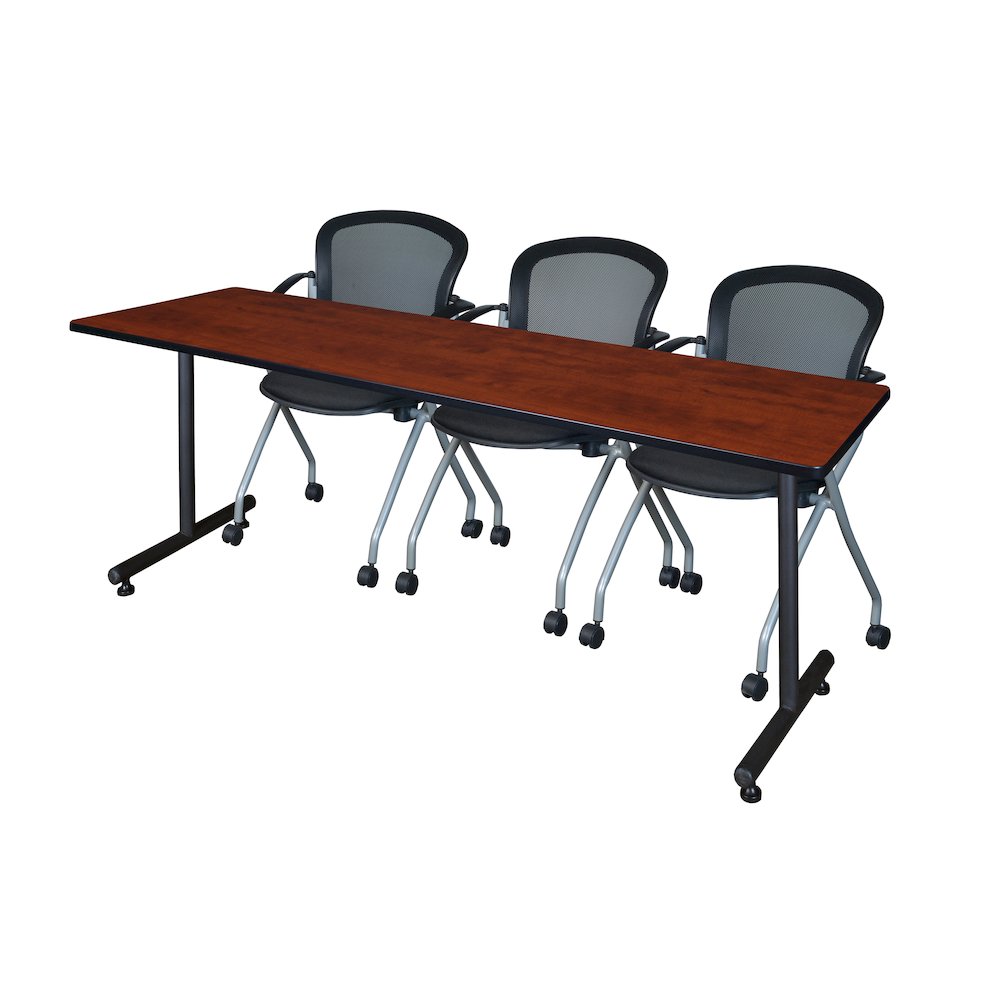 84 x 24 in. T-Base Training Seminar Table- Cherry, 2 Cadence Nesting Chairs. Picture 1