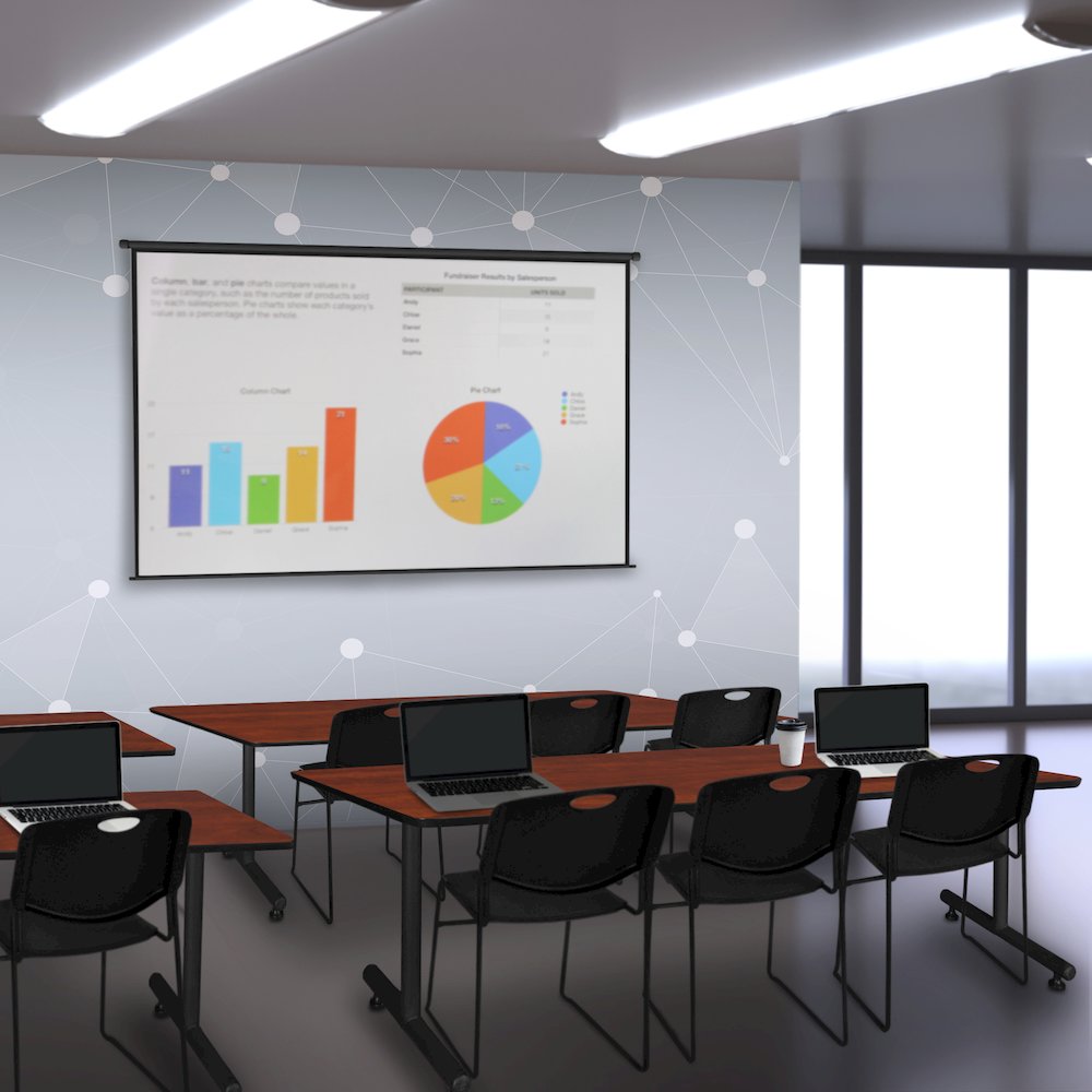 84 x 24 in. T-Base Training Seminar Table- Cherry, 2 Zeng Stack Chairs- Black. Picture 8