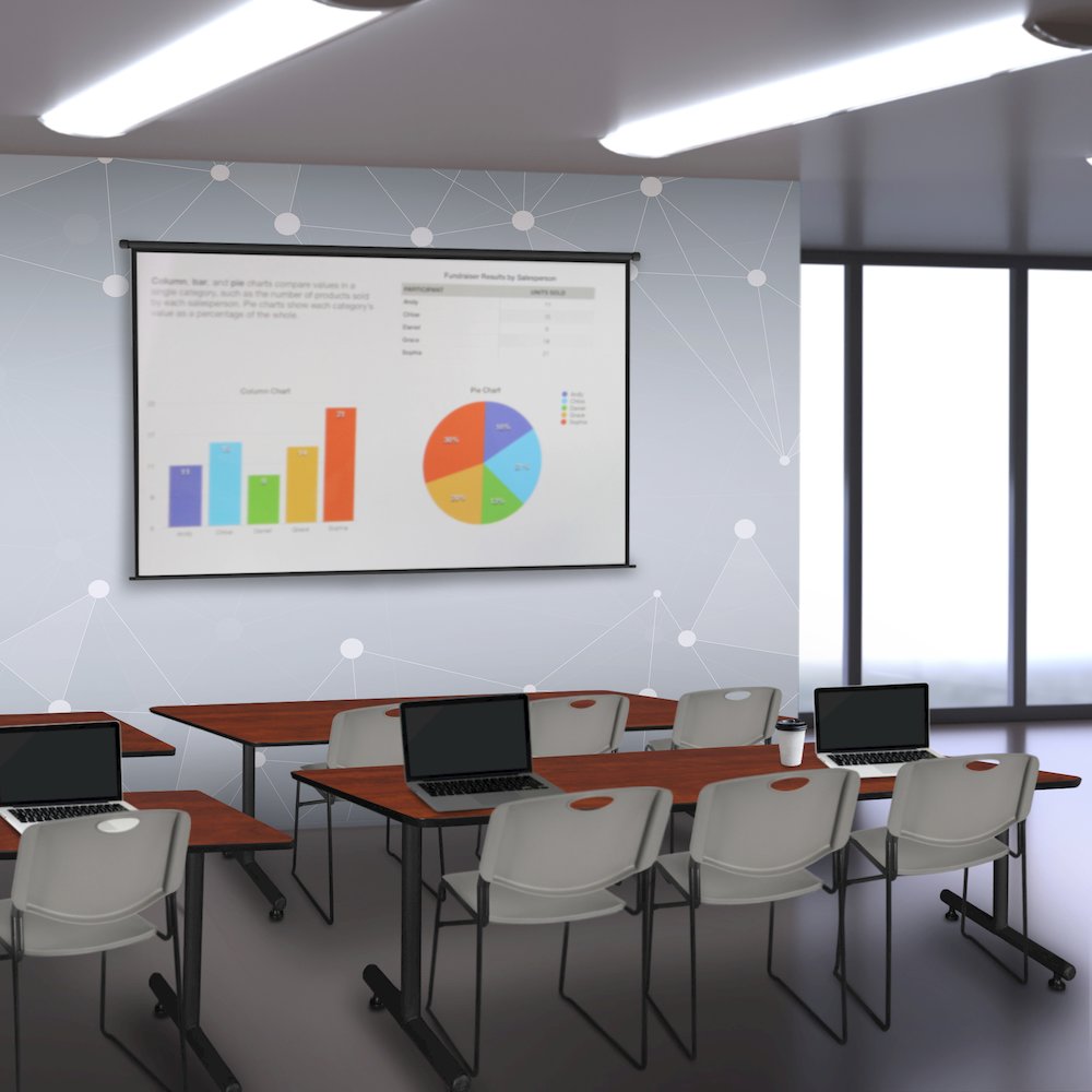 84 x 24 in. T-Base Training Seminar Table- Cherry, 2 Zeng Stack Chairs- Grey. Picture 8