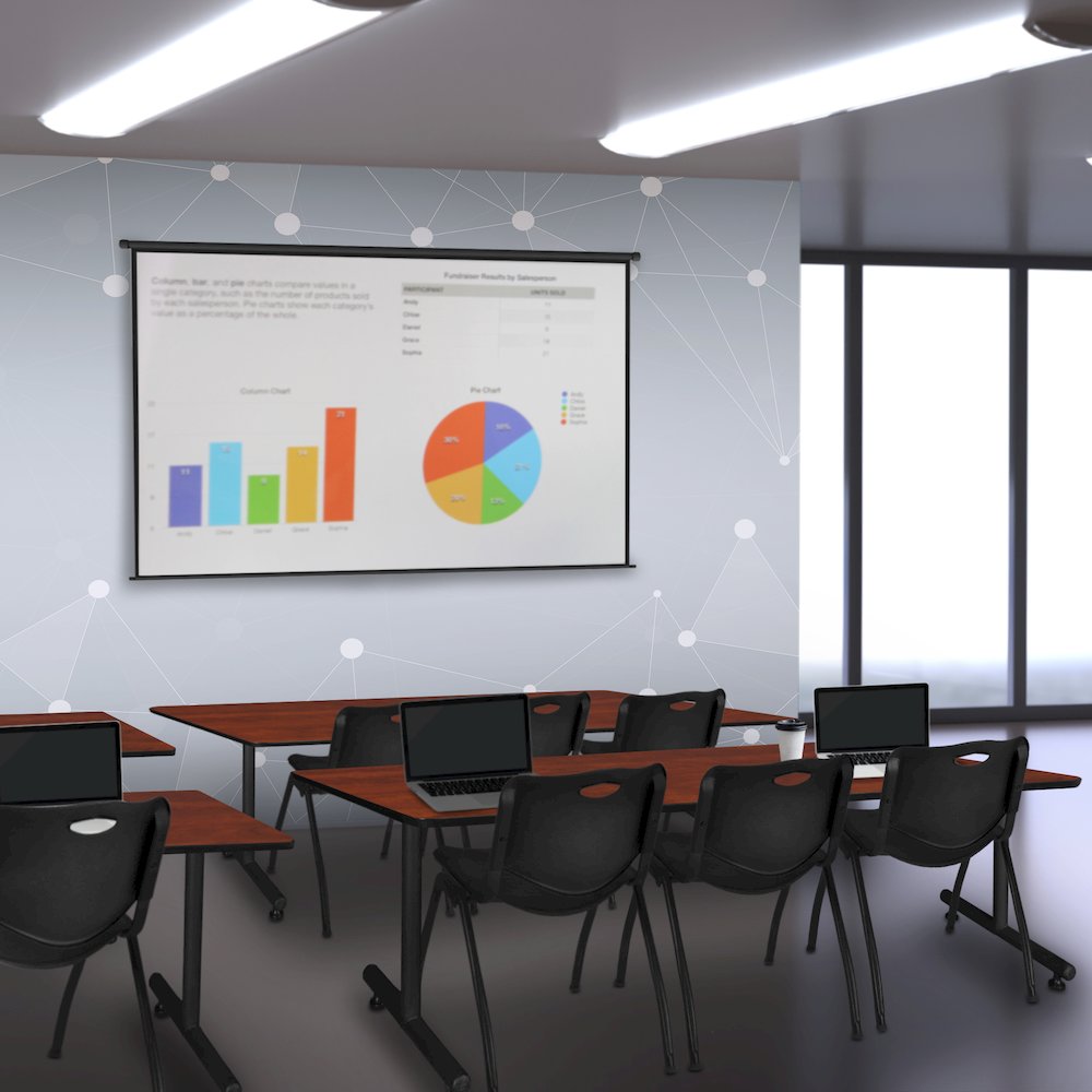 84 x 24 in. T-Base Training Seminar Table- Cherry, 2 M Stack Chairs- Black. Picture 8