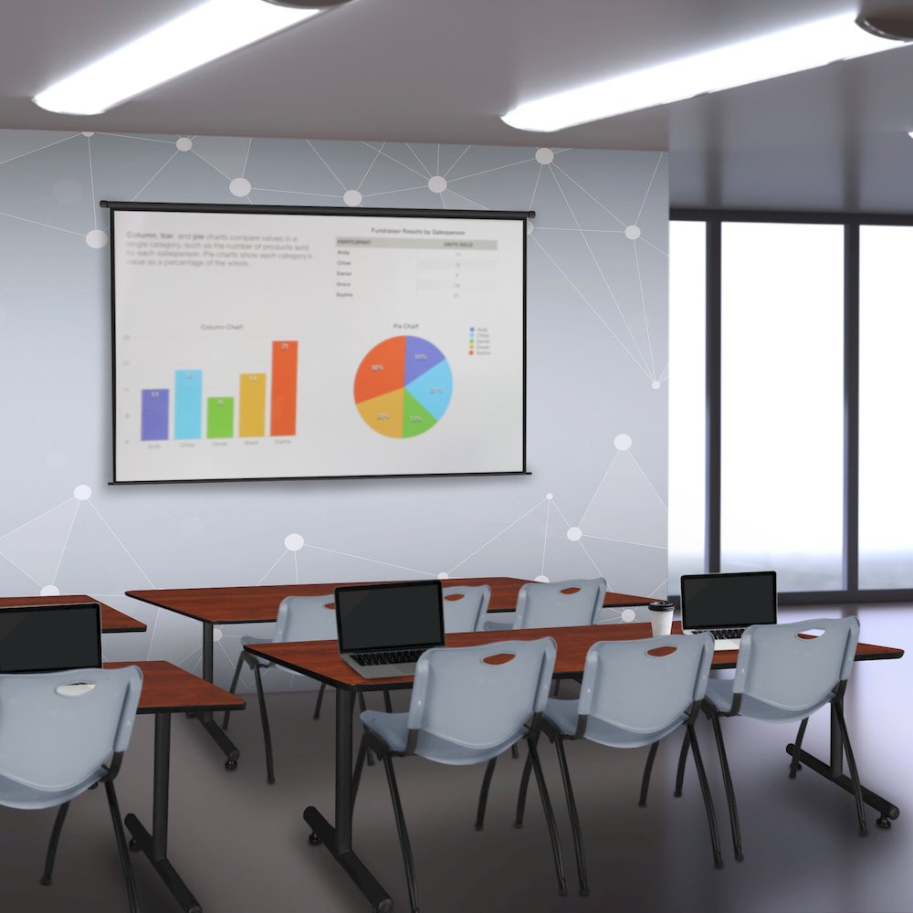 84 x 24 in. T-Base Training Seminar Table- Cherry, 2 M Stack Chairs- Grey. Picture 8