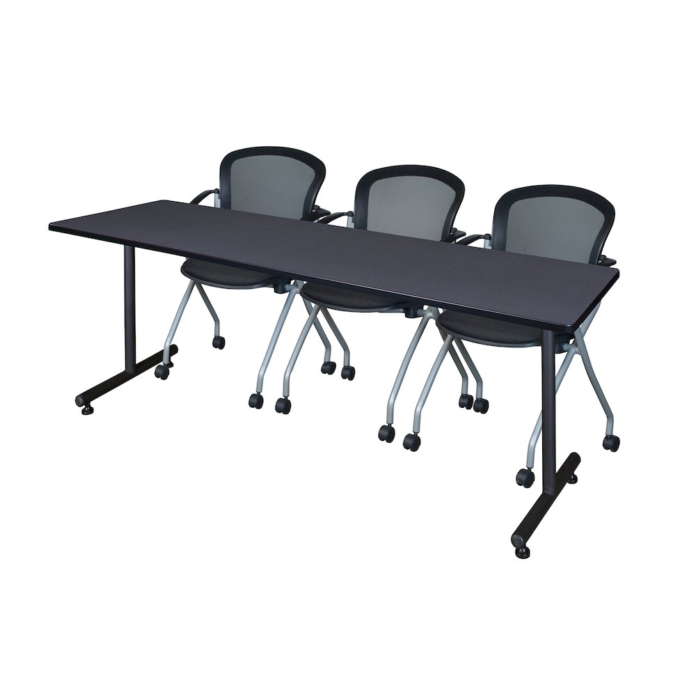 84 x 24 in. T-Base Training Seminar Table- Grey, 2 Cadence Nesting Chairs. Picture 1