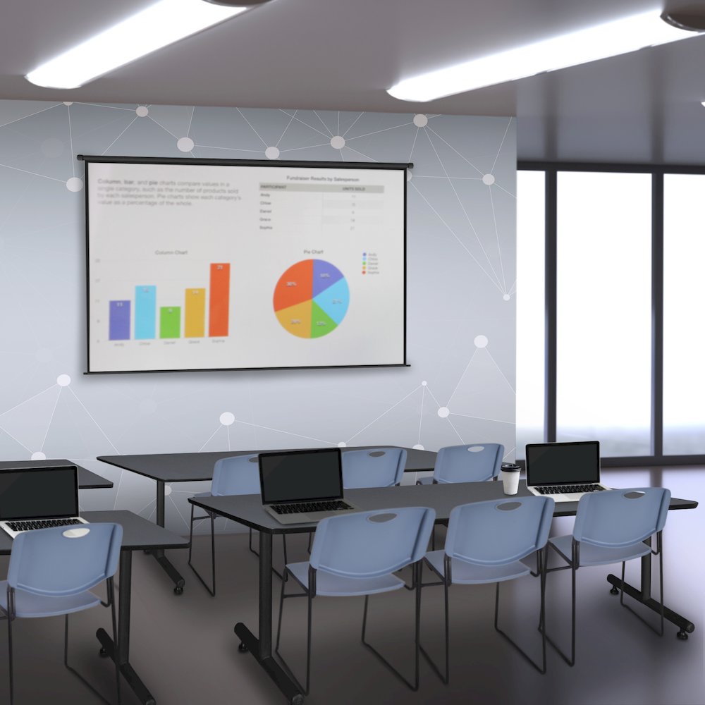 84 x 24 in. T-Base Training Seminar Table- Grey, 2 Zeng Stack Chairs- Blue. Picture 8