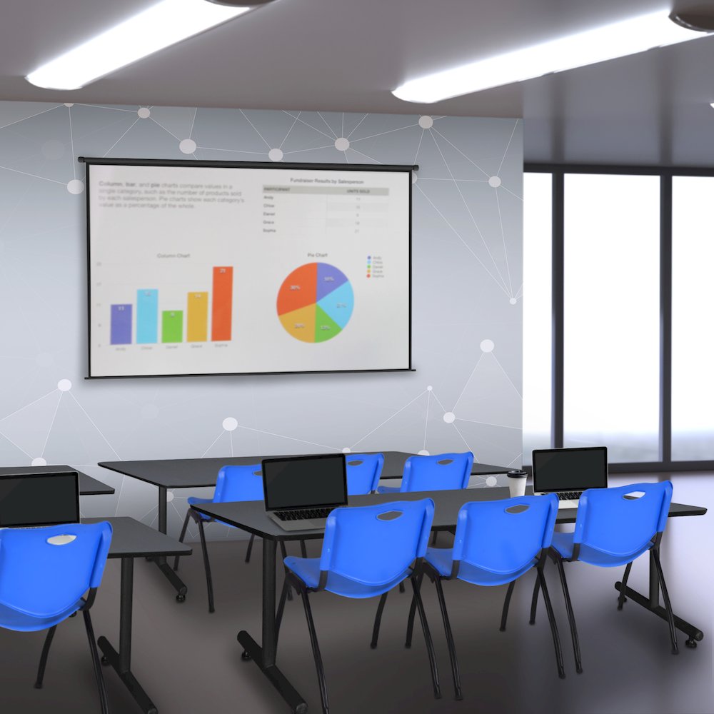84 x 24 in. T-Base Training Seminar Table- Grey, 2 M Stack Chairs- Blue. Picture 8