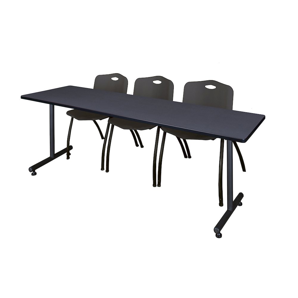84 x 24 in. T-Base Training Seminar Table- Grey, 2 M Stack Chairs- Black. Picture 1