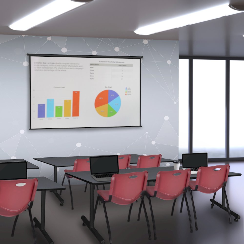 84 x 24 in. T-Base Training Seminar Table- Grey, 2 M Stack Chairs- Burgundy. Picture 8