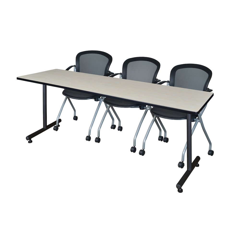 84 x 24 in. T-Base Training Seminar Table- Maple, 2 Cadence Nesting Chairs. Picture 1