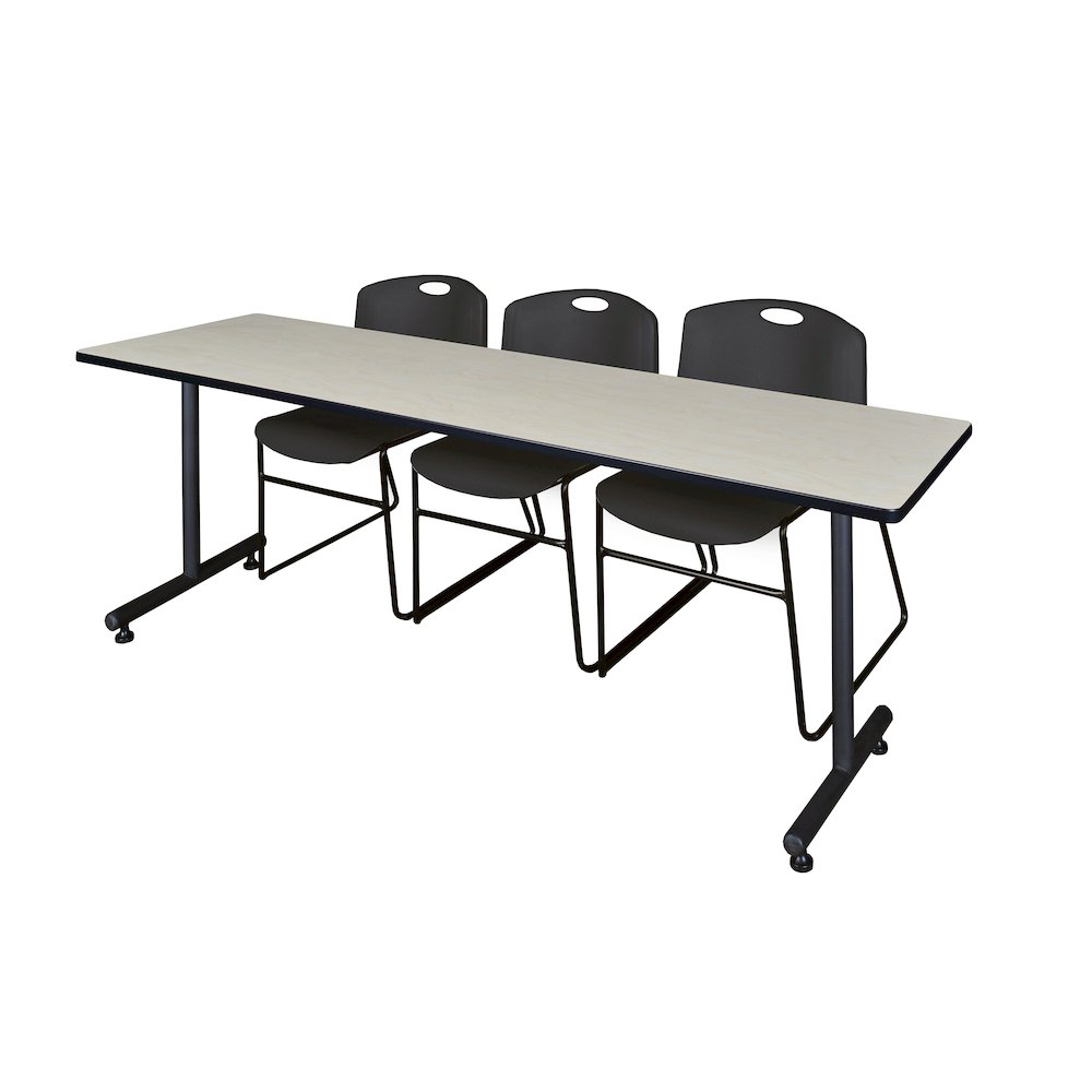 84 x 24 in. T-Base Training Seminar Table- Maple, 2 Zeng Stack Chairs- Black. Picture 1