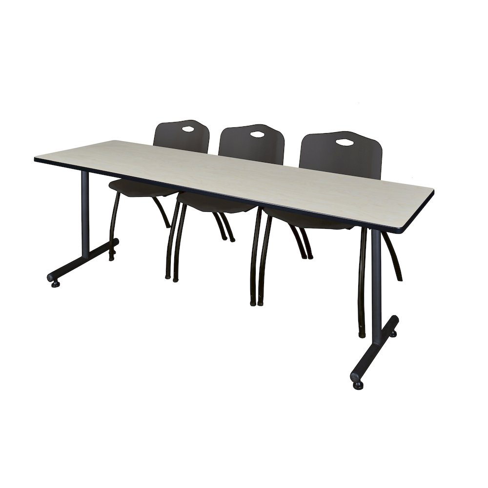 84 x 24 in. T-Base Training Seminar Table- Maple, 2 M Stack Chairs- Black. Picture 1