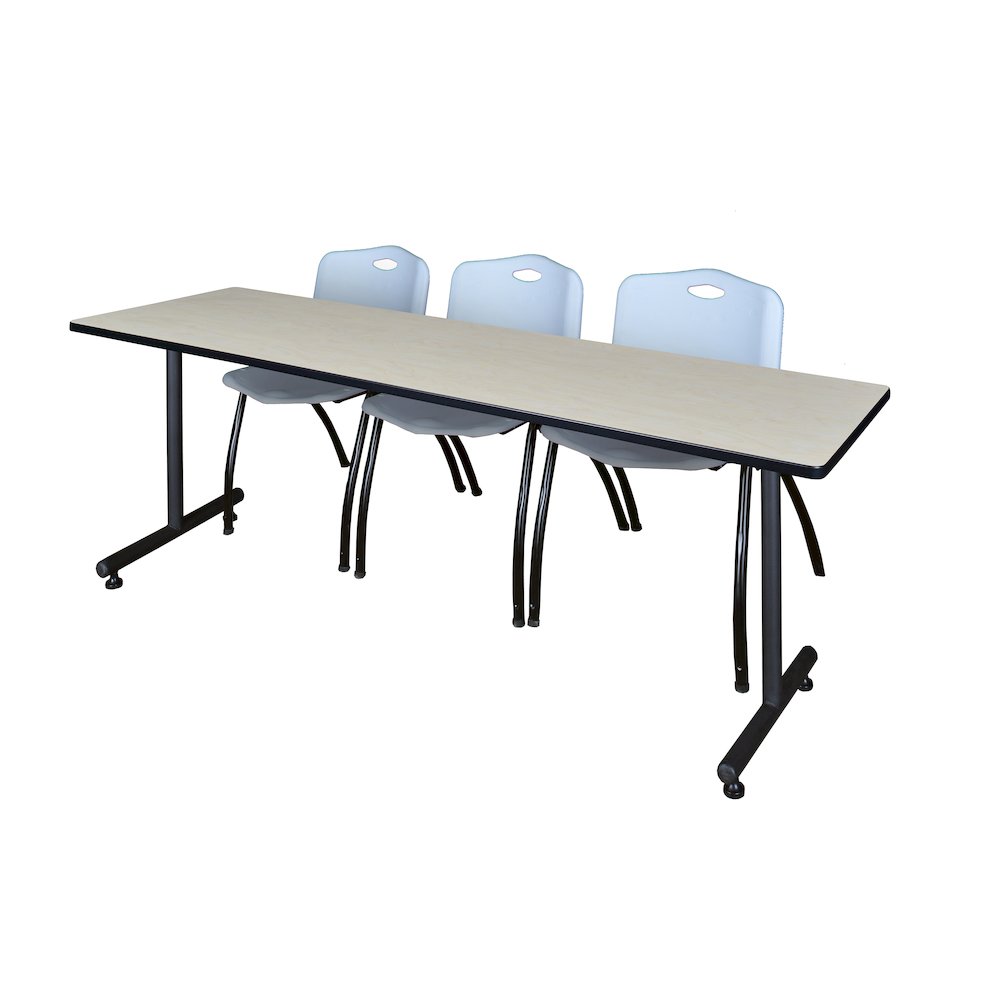 84 x 24 in. T-Base Training Seminar Table- Maple, 2 M Stack Chairs- Grey. Picture 1