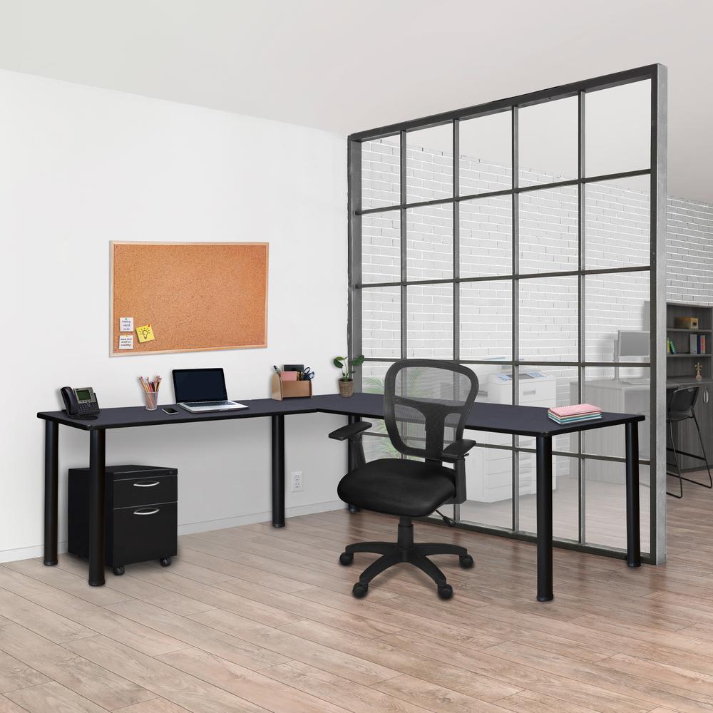 Kee 60" L-Desk with 42" Return, Grey/Black. Picture 4