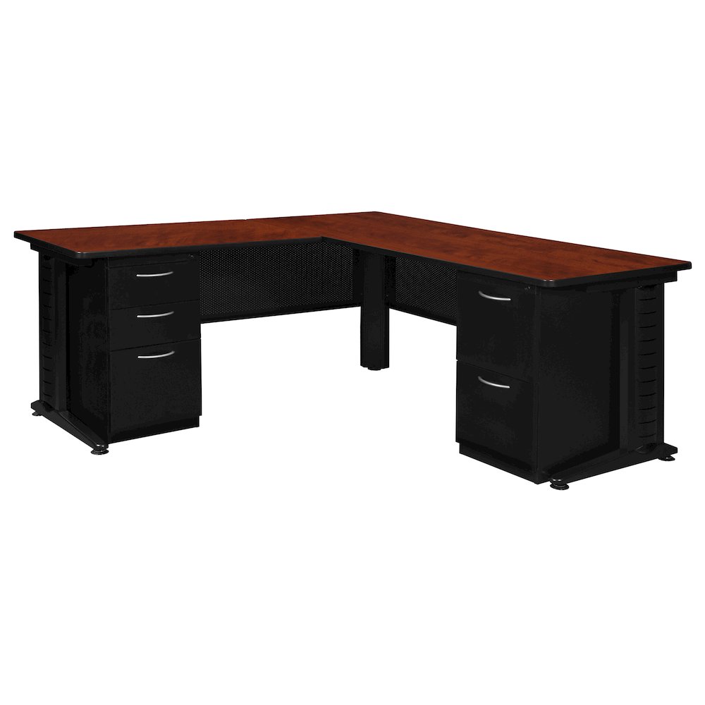 66 x 78 in. L Shaped Desk with Double Pedestal Drawer Unit- Cherry. Picture 1