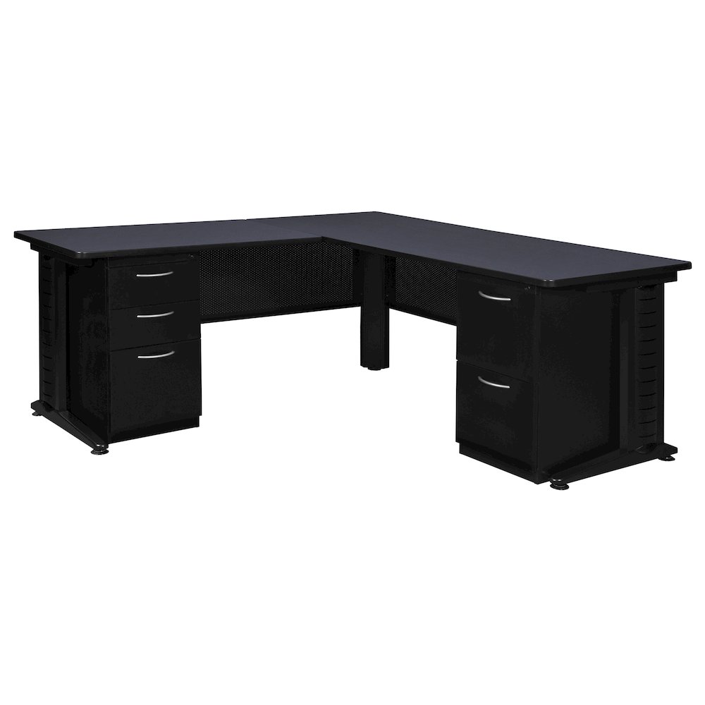72 x 72 in. L Shaped Desk with Double Pedestal Drawer Unit- Grey. Picture 1