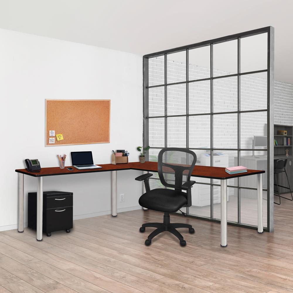 Kee 60" Single Pedestal L-Desk with 42" Return, Cherry/Chrome. Picture 3