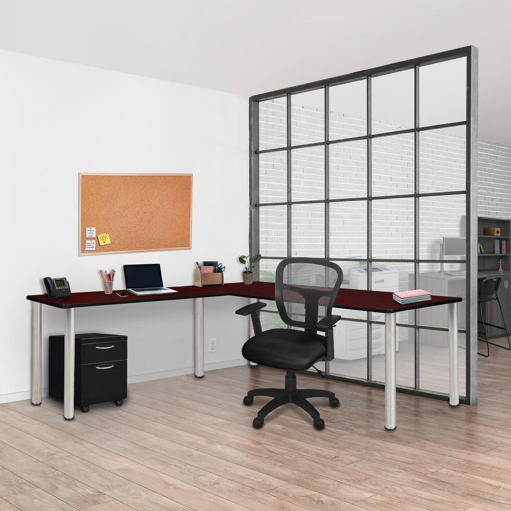 Kee 60" Single Pedestal L-Desk with 42" Return, Mahogany/Chrome. Picture 3