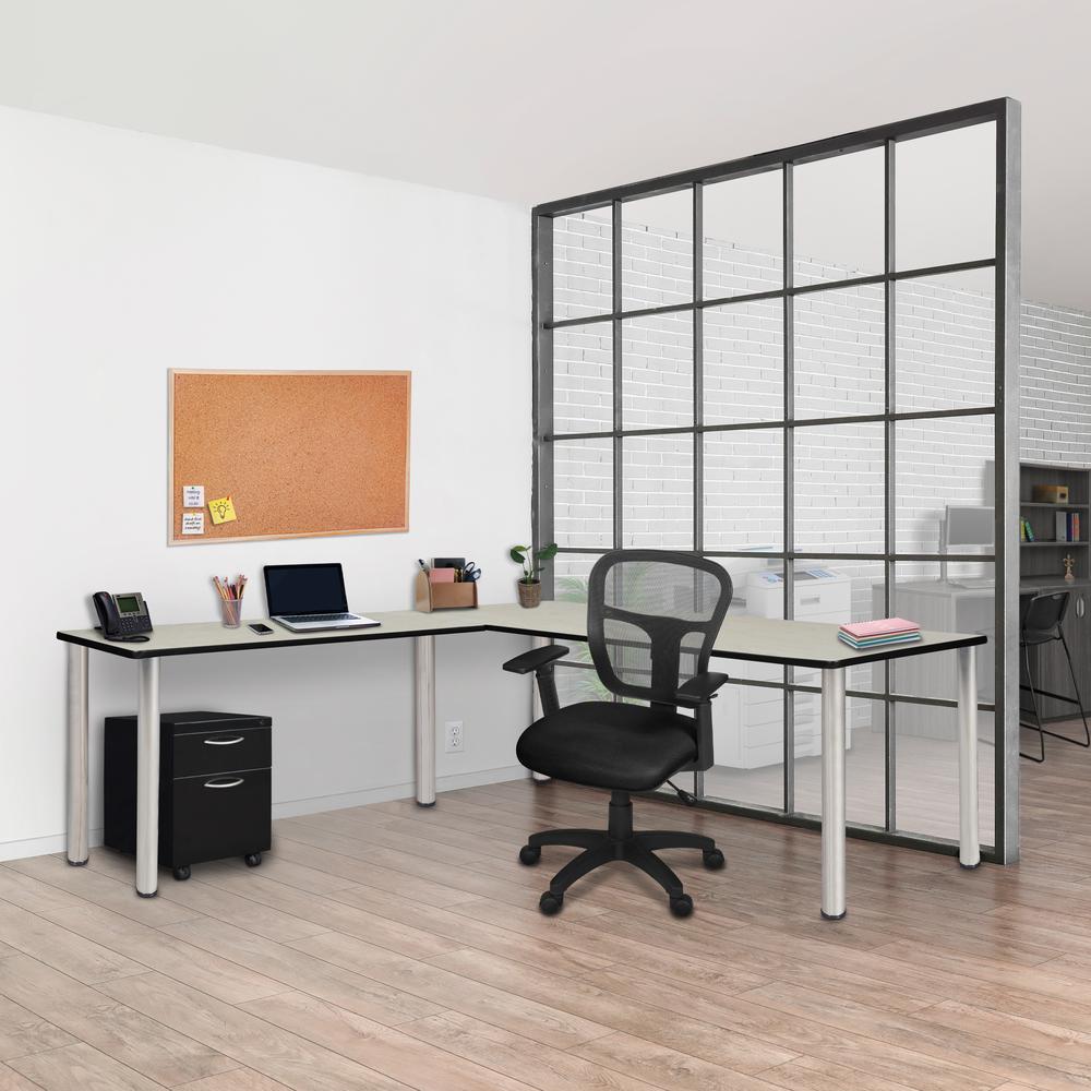 Kee 60" Single Pedestal L-Desk with 42" Return, Maple/Chrome. Picture 3