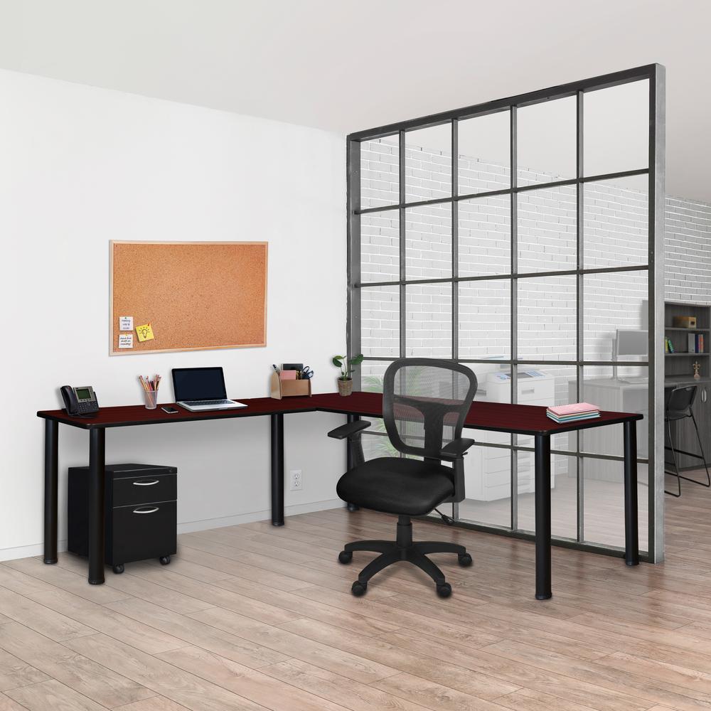 Kee 66" Single Pedestal L-Desk with 42" Return, Mahogany/Black. Picture 3
