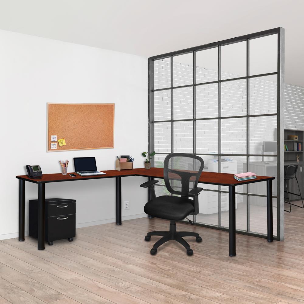 Kee 72" Single Pedestal L-Desk with 42" Return, Cherry/Black. Picture 3