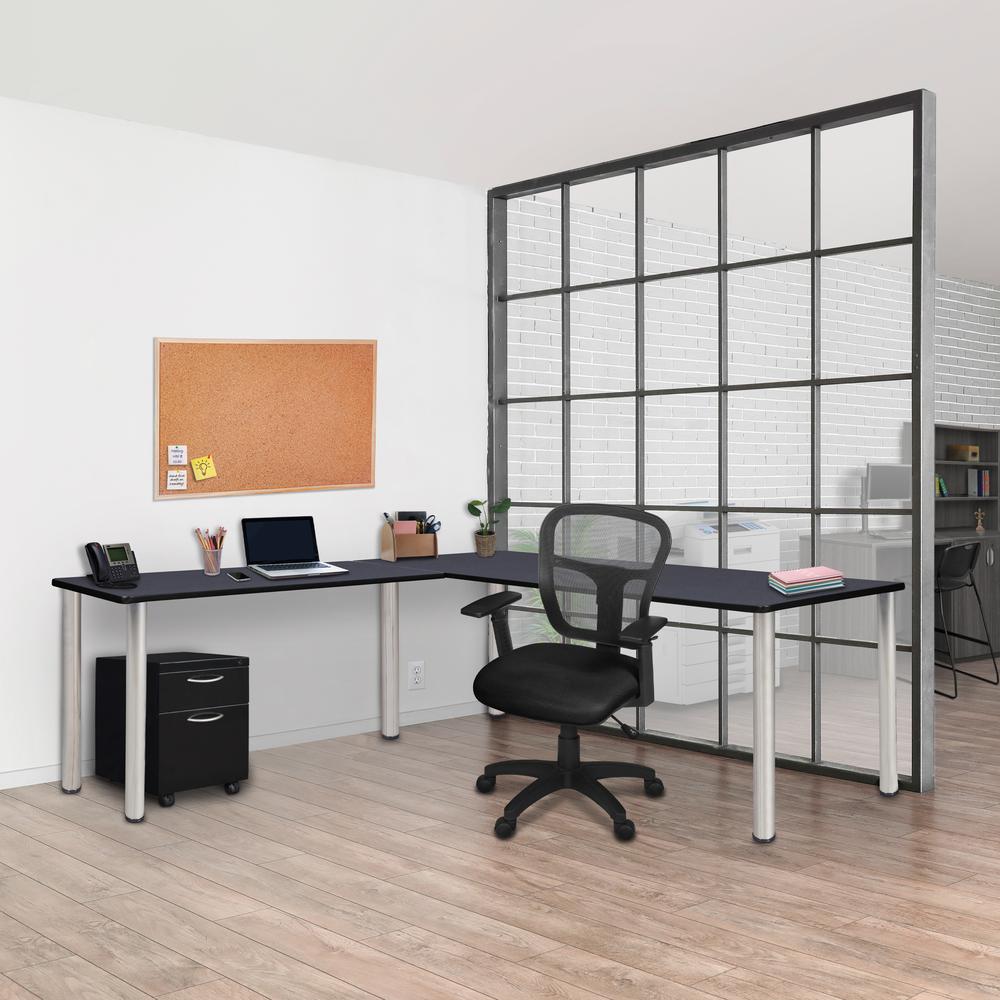 Kee 72" Single Pedestal L-Desk with 42" Return, Grey/Chrome. Picture 3