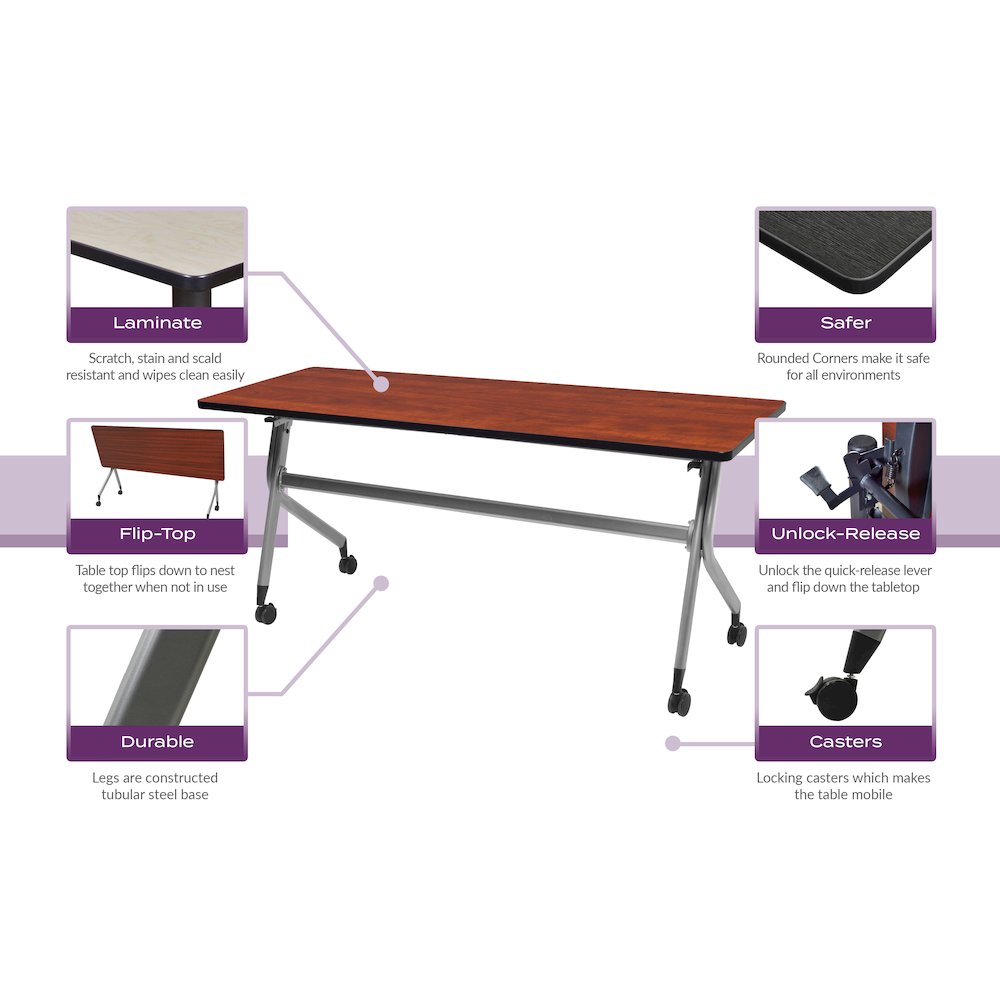 48 x 24 in. Mobile T-Base Training Seminar Table- Cherry. Picture 4