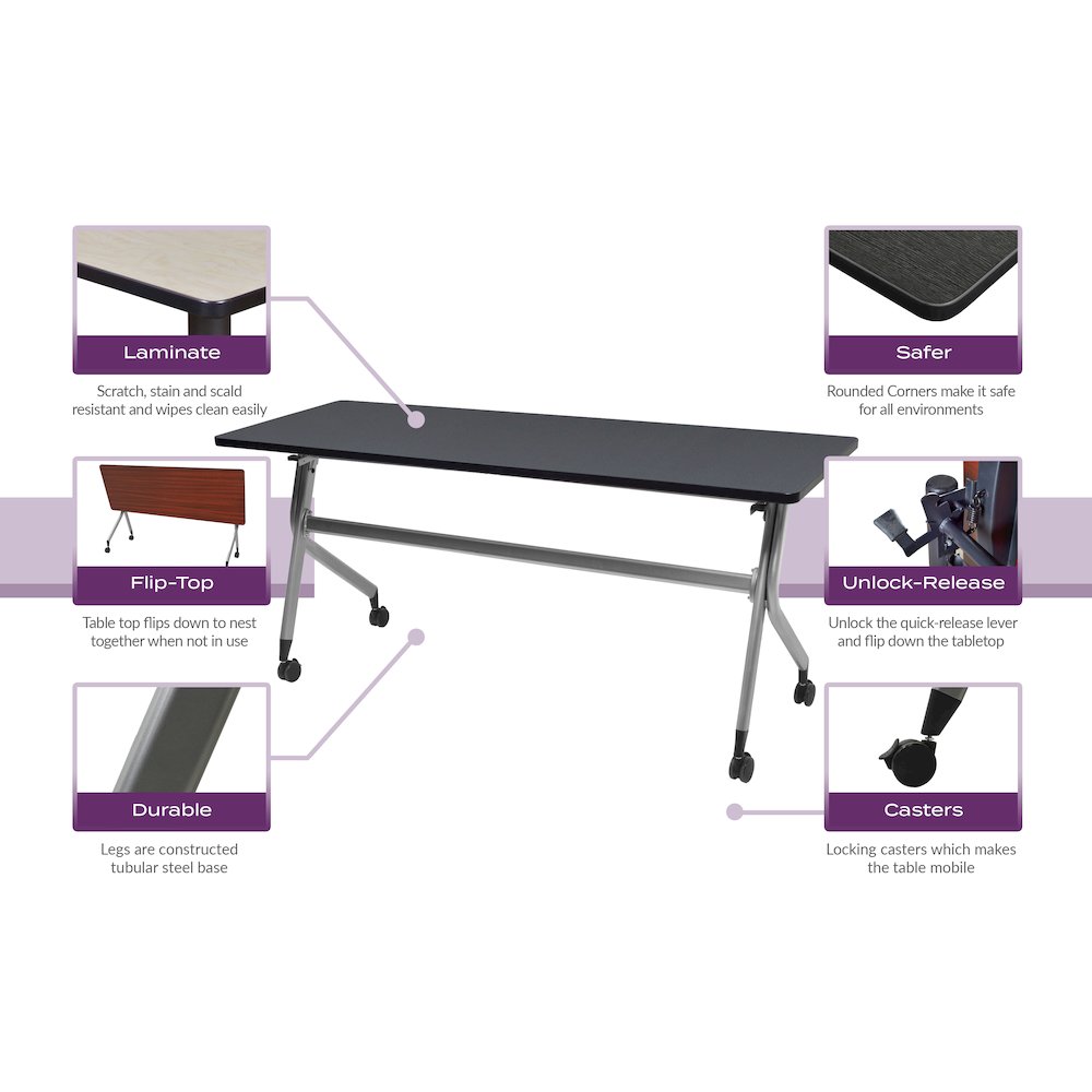 48 x 24 in. Mobile T-Base Training Seminar Table- Grey. Picture 4