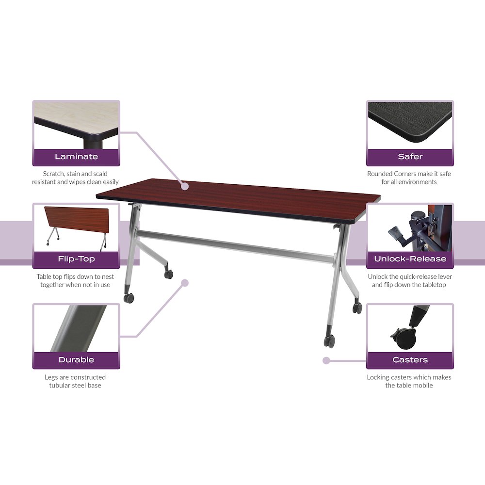 48 x 24 in. Mobile T-Base Training Seminar Table- Mahogany. Picture 4