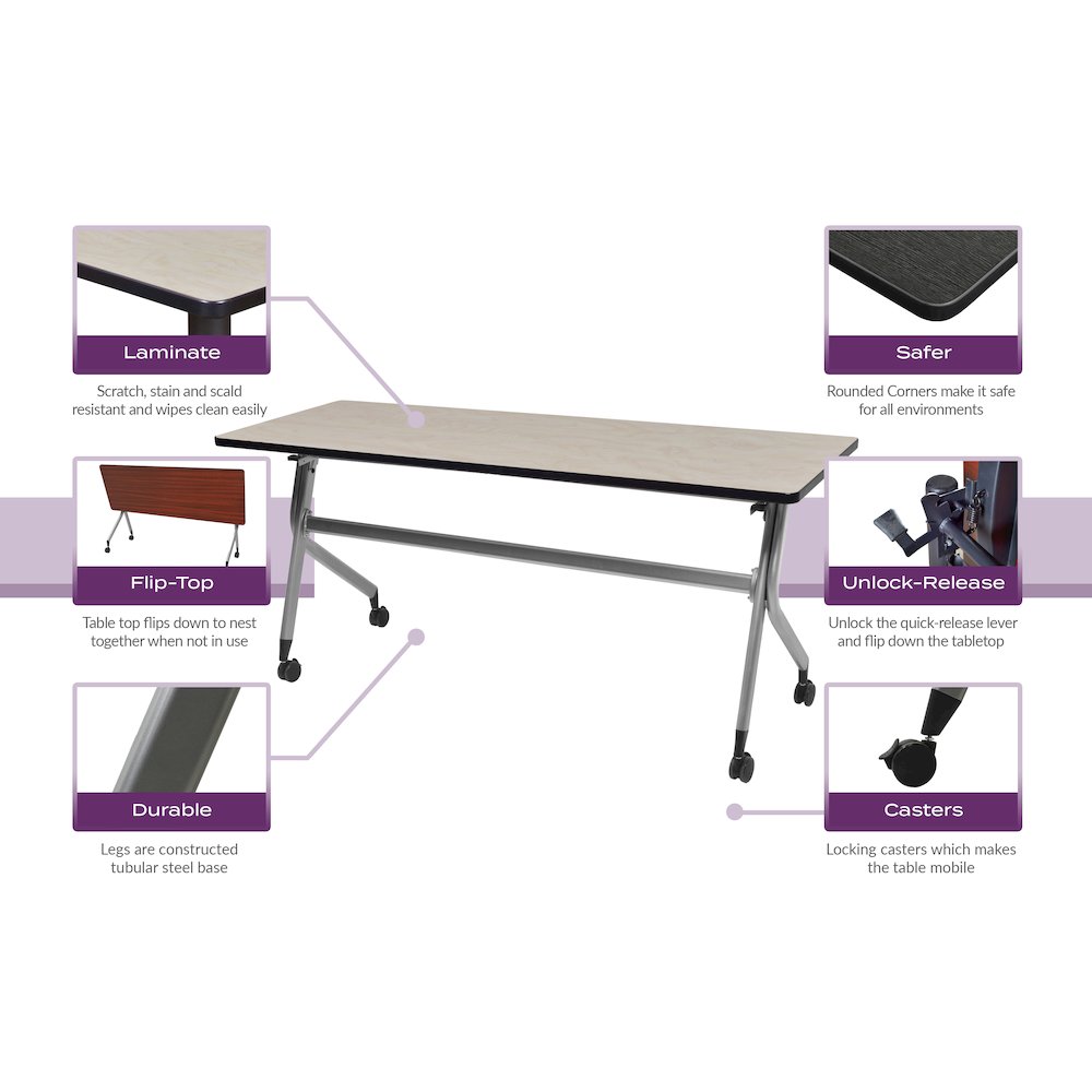 48 x 24 in. Mobile T-Base Training Seminar Table- Maple. Picture 4