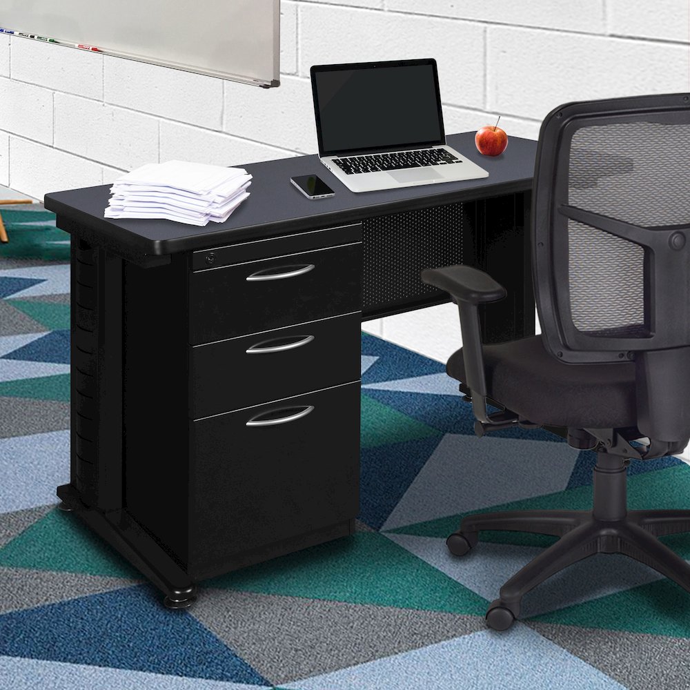 48 x 24 Teachers Desk with Single Pedestal Drawer Unit- Grey. Picture 6