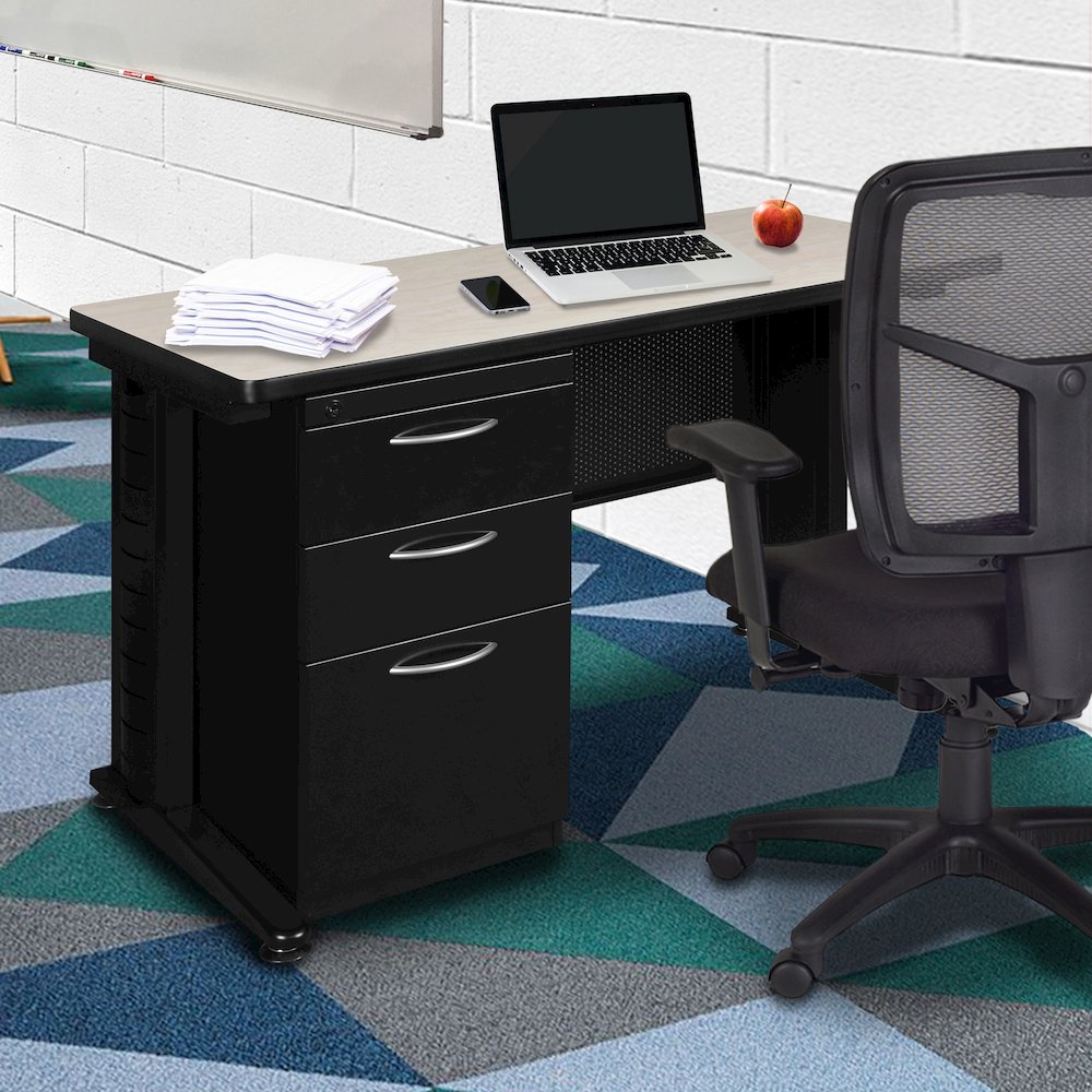 48 x 24 Teachers Desk with Single Pedestal Drawer Unit- Maple. Picture 6