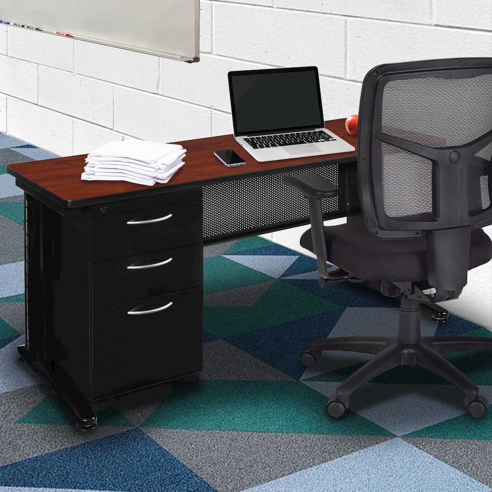 66 x 24 Teachers Desk with Single Pedestal Drawer Unit- Cherry. Picture 6