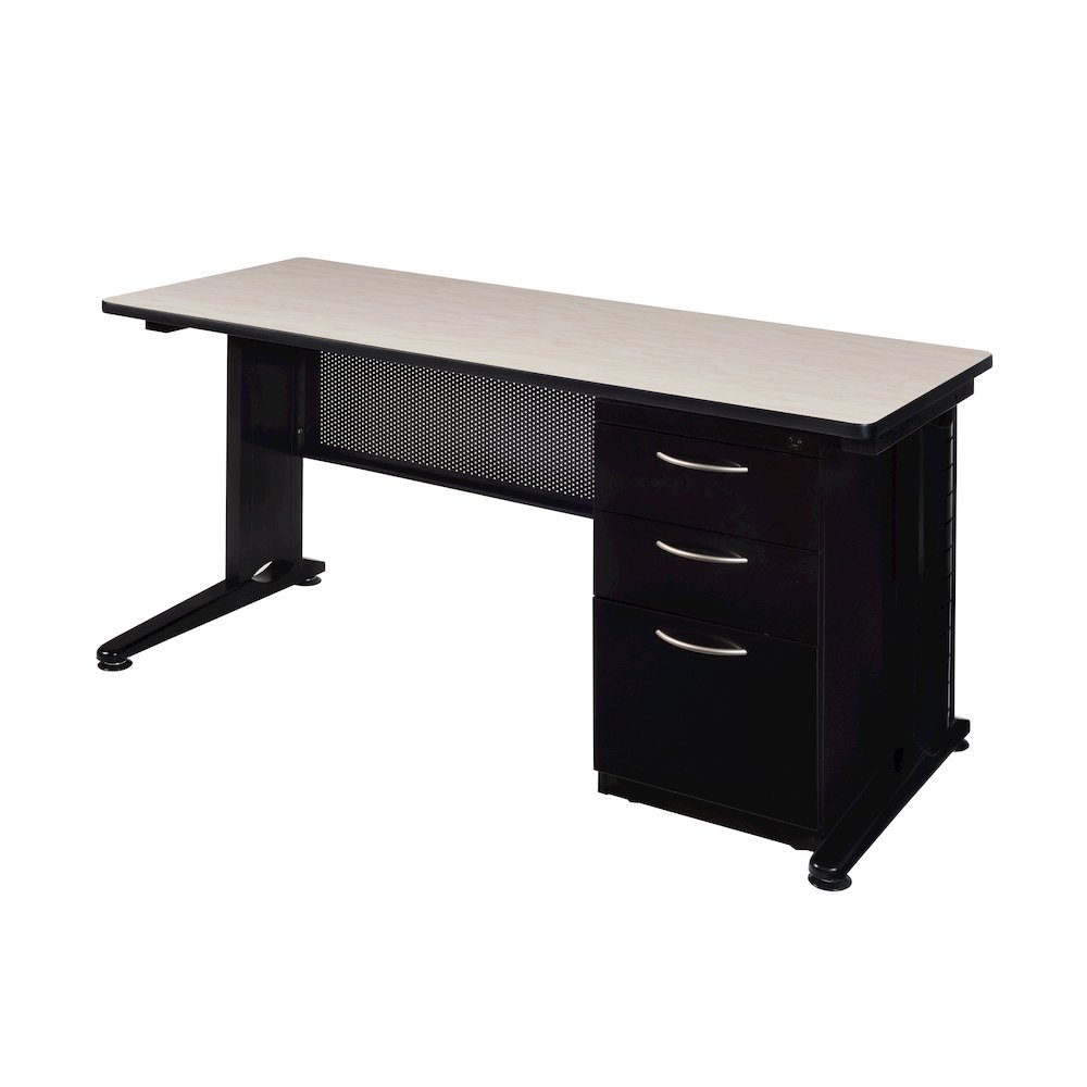 66 x 24 Teachers Desk with Single Pedestal Drawer Unit- Maple. Picture 1